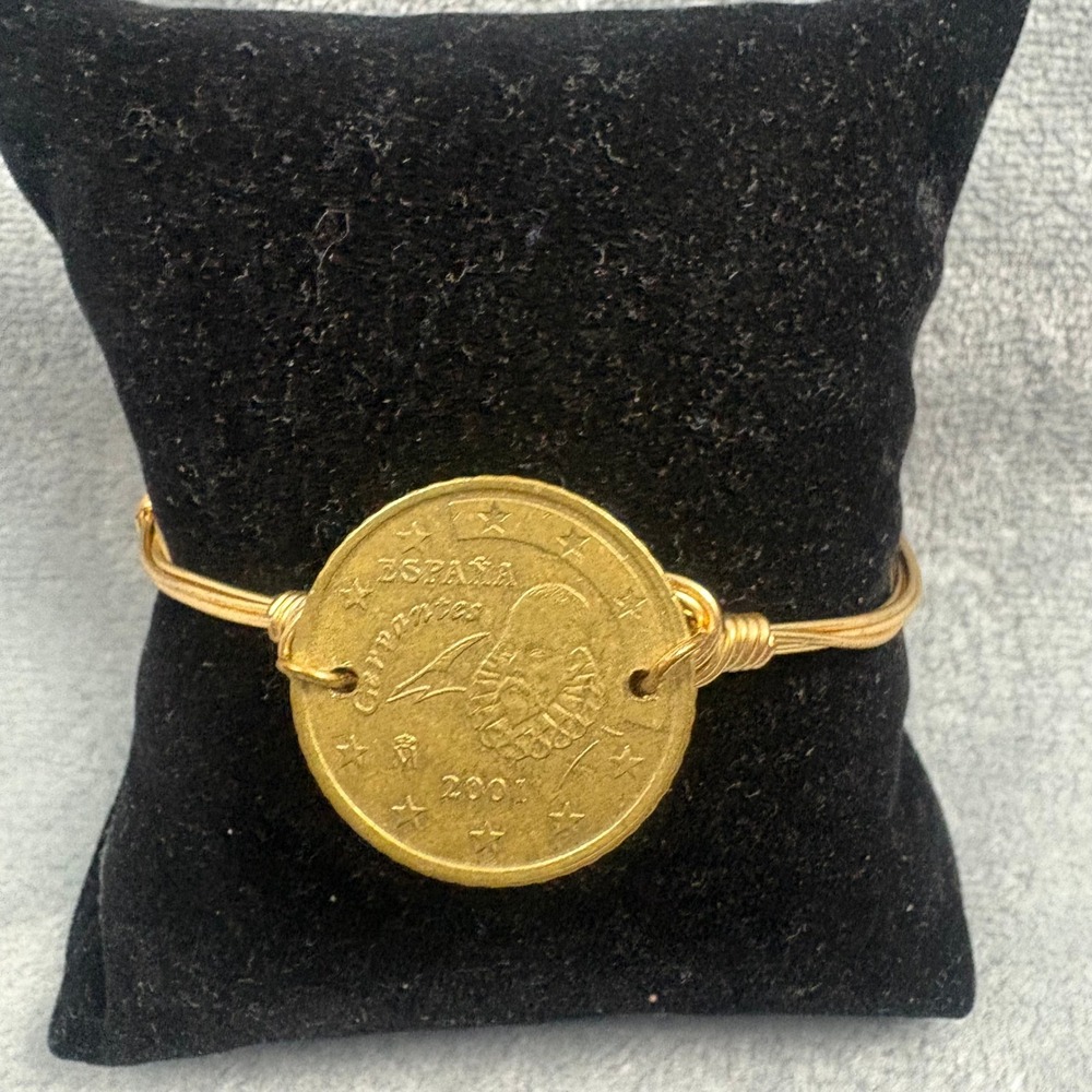 Spain Euro‎ Coin Wire Wrapped Bangle Bracelet Gold Tone 2001 2002 2008 Spanish